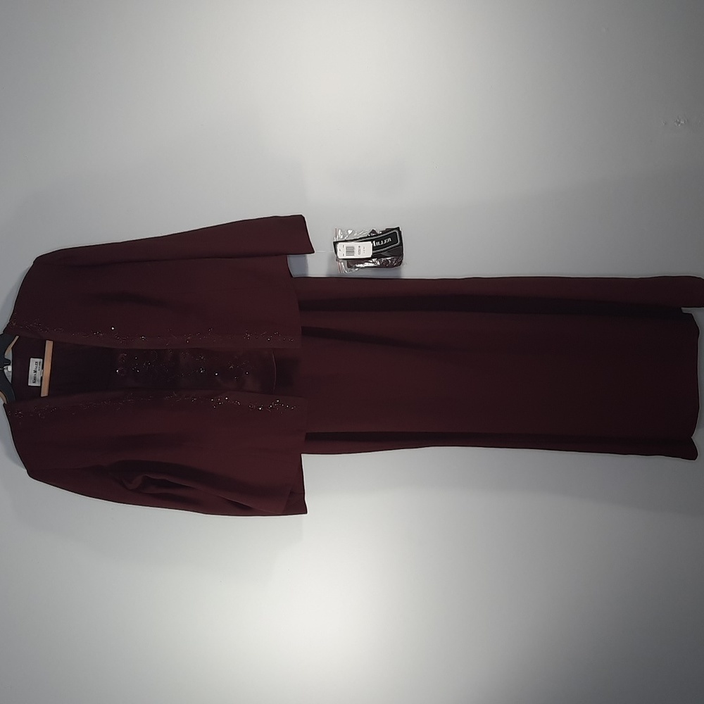 NWT KAREN MILLER WINE COLORED FORMAL 2 PIECE JACKET/GOWN SET SZ 18